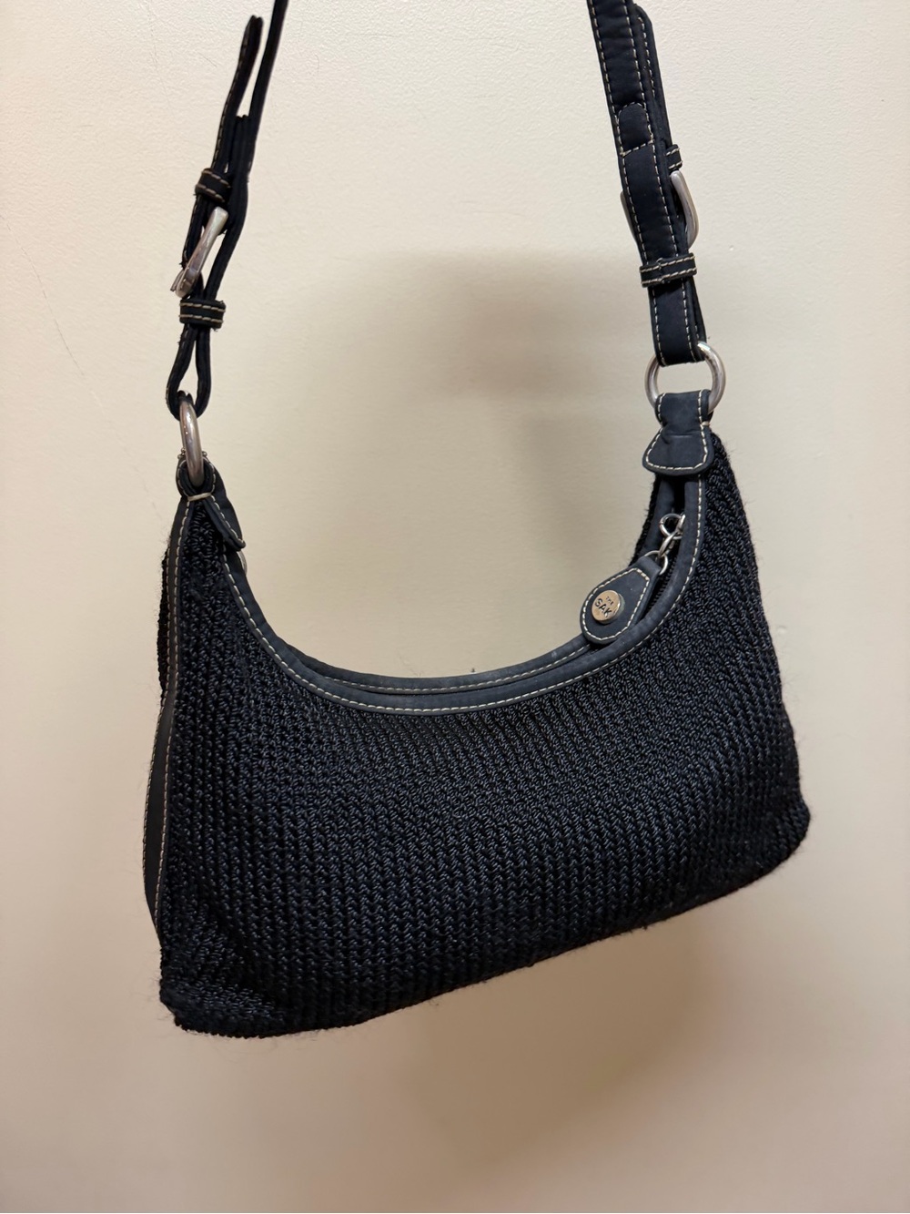 The Sak Black Woven Small Purse Crochet Knit Shoulder Baguette Shoulder Bag Y2k - Picture 6 of 8